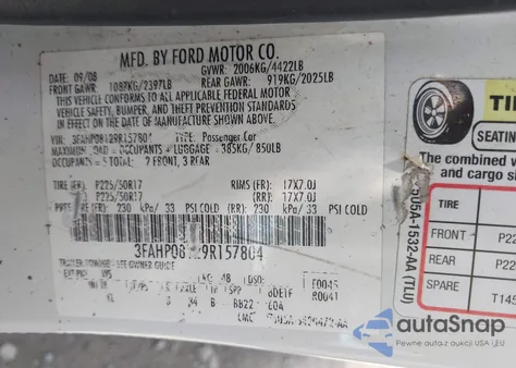 2009 Ford Fusion Sel из США, поврежденный, VIN 3FAHP08129R157804